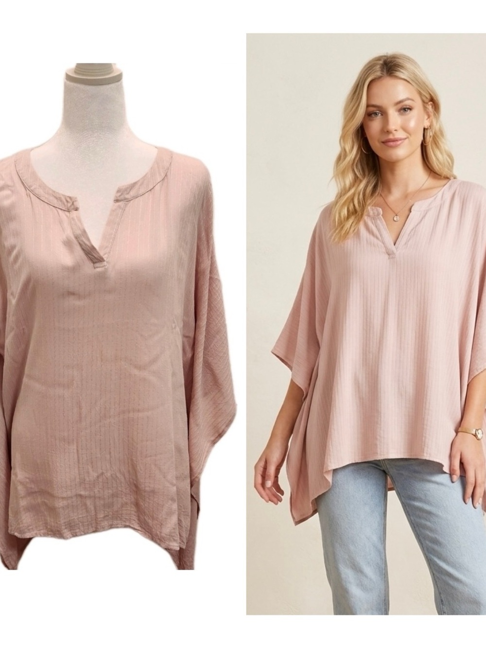 Coquette Whimsigoth Oversized Pink Shirt Size M Blush V-Neck Lightweight Tunic